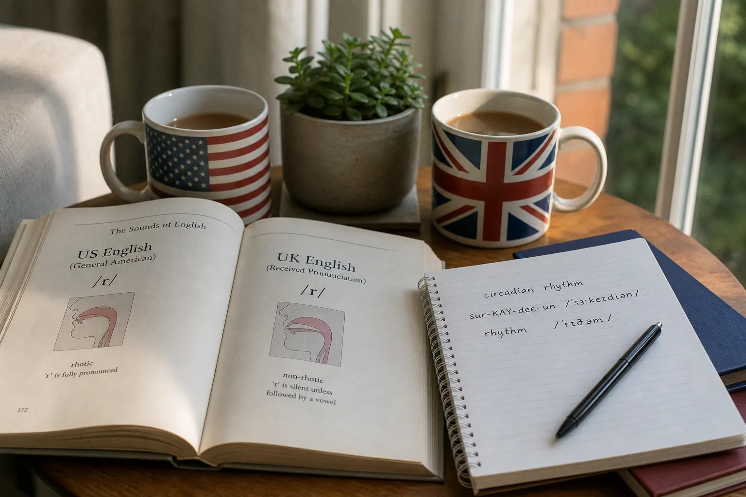 Compare circadian rhythm pronunciation in US and UK English